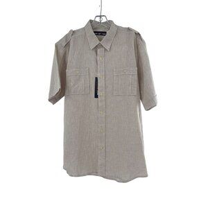 Reyn Spooner Mens Beige‎ Linen Blend Button-Up Shirt Dual Front Pockets